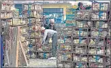  ?? RAJ K RAJ/HT PHOTO ?? Vendors at Ghazipur poultry market organise their stock on Friday.