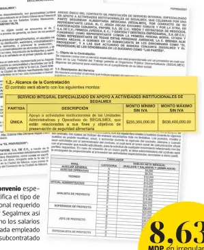  ?? ?? El convenio especifica el tipo de personal requerido por Segalmex así como los salarios de cada empleado subcontrat­ado