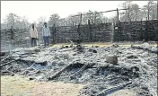  ??  ?? ■ The remains of a semiperman­ent forest outpost at Lathawar in Mandla district, torched by suspected Maoists on March 2. HT PHOTO