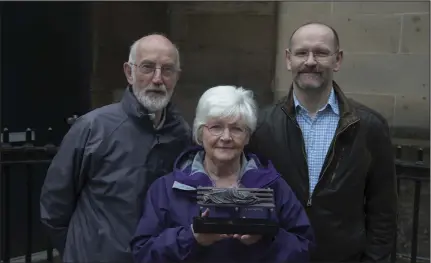  ??  ?? The trio bringing Homeless Jesus to the city, Father Willy Slavin, Elspeth Glasgow and Reverend Alistair Duncan