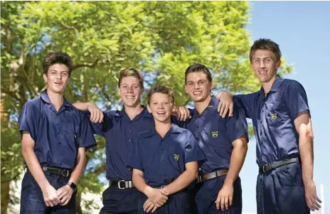  ?? Photo: Kevin Farmer ?? GOOD CAUSE: Toowoomba Grammar School students from Macintosh House prepare for the AEIOU Foundation's Take A Hike (from left) Thomas Smith, Mac Flegler, Charlie Bradley, Jack Waugh and Ben Potter.