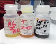  ??  ?? Actual oil samples (above) from Ferrari driver Fernando Alonso's car before and after qualifying at Monza recently.