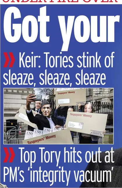  ??  ?? MOCKED Labour sleaze demo at Downing Street