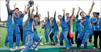  ??  ?? India Under-19s celebrate their World Cup triumph