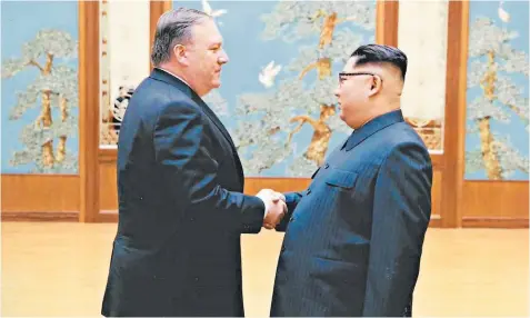  ??  ?? Sarah Sanders, the White House press secretary, released a photograph of Mike Pompeo meeting Kim Jong-un, which Donald Trump disclosed had lasted more than an hour