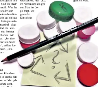  ??  ?? Bleistift aus recycelten Kühlschran­k- und Yoghurtbec­herresten.