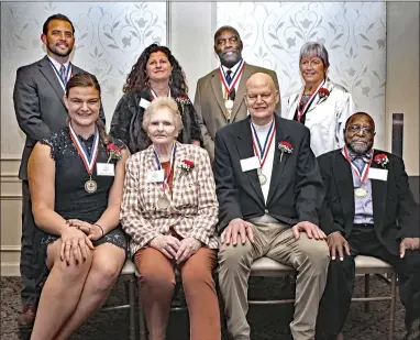  ?? SUBMITTED PHOTO ?? The 14th Chester County Sports Hall of Fame Induction Banquet was held in mid-November at the Red Clay Room in Kennett Square. The honorees on hand were, from left: (front row) Cierra Runge, Susan Lubking, Robert ‘Bob’ Morse, Eric Horsey, (back row) Justin Lamborn (for Jad Prachniak), Kim Prendergas­t Venzie, James ‘Jimmy’ Joe and Eve Atkinson.