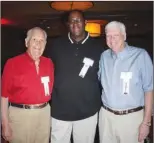  ??  ?? Buddy Sutton, from left, Charles Balentine and Don Christian, Sports Hall of Honor inductees, stand for a photo on Aug. 29.