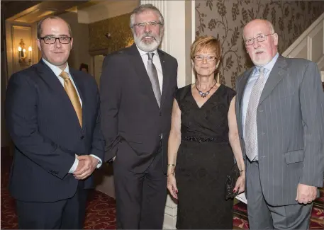  ??  ?? Chris MacManus, SF Leader Gerry Adams, Helen and Sean MacManus at a retirement dinner for Sean in the Best Western Great Southern.