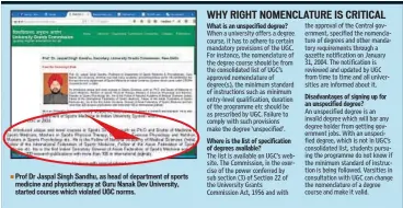  ??  ?? Prof Dr Jaspal Singh Sandhu, as head of department of sports medicine and physiother­apy at Guru Nanak Dev University, started courses which violated UGC norms.