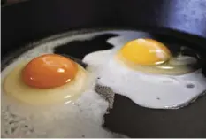  ??  ?? This undated photo shows the darker orange yolk of a homegrown chicken egg, left, compared with the lighter yolk of a store-bought egg in Gillette, Wyo. Yolk color is primarily determined by the carotenoid­s _ naturally occurring pigments in plants _ that hens eat, according to Elizabeth Bobeck, a poultry nutrition professor at Iowa State University. PETE RODMAN/GILLETTE NEWS RECORD VIA AP