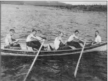  ?? — Submitted photo ?? Rowing crew (from left) Clarence Pynn, Ron Thomey, Harold Pynn, Bob Taylor and coxswain Eugene Pike get ready to race in this whaleboat. The date of the photo is unknown.