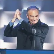  ?? Marcus Yam Los Angeles Times ?? TIM KAINE, accepting the vice presidenti­al nomination, derided Donald Trump as “self-promoting.”