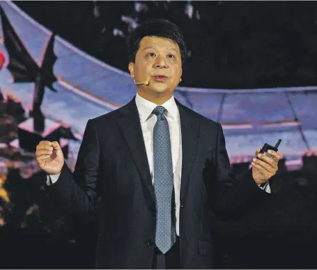  ?? AFP ?? Huawei’s chairman Guo Ping hit back at Washington’s efforts to stop the Chinese company from buying essential components