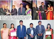  ??  ?? Bank of Ceylon team receives the award at Best Corporate Citizenshi­p Awards 2017