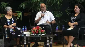  ??  ?? From left: Fiji Women’s Crisis Centre Coordinato­r Shamima Ali, Fiji Commerce and Employers Federation chief executive officer Kameli Batiweti and business owner Kim Beddoes during Mai TV’s RESET Fiji panel dicussion on Gender Equality.