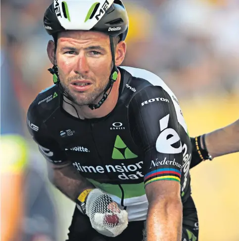  ??  ?? Tour of duty: Mark Cavendish returns to racing today for the first time since he was barged out of the Tour de France by Peter Sagan (below)