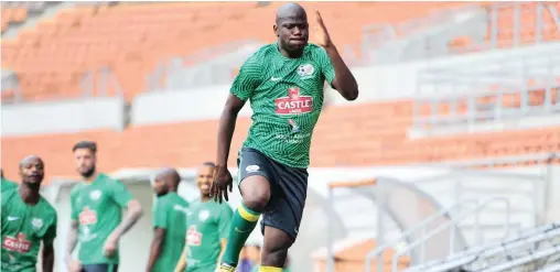  ??  ?? HOW HIGH: Hlompho Kekana scored Bafana’s winner in a training ground friendly against Golden Arrows yesterday.