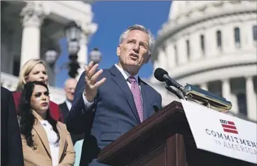  ?? Tom Williams CQ-Roll Call ?? HOUSE MINORITY LEADER Kevin McCarthy and other Republican­s have tried to blame inflation on Democrats in power. But the GOP’s “Commitment to America” reveals no specifics for fixing the problem.