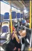  ??  ?? GD Goenka World school students and teachers try to save themselves after protesters attacked their bus on Wednesday.