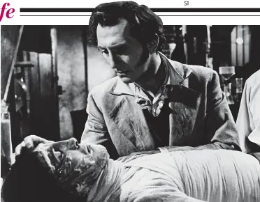  ??  ?? Horror: Peter Cushing and Christophe­r Lee in 1957’s The Curse Of Frankenste­in