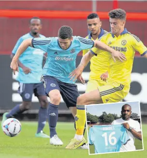  ??  ?? In with the new: New signing Dan Fitchett in action against Chelsea U21 on the same day that Keiron Forbes agreed to a loan deal from Forest Green, inset. Midfielder Naby Diallo later penned a one-year deal after impressing