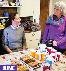  ??  ?? A piece of cake: Kate looks at ease in Deepdale Hall Farm, the home of the Brown family in Cumbria JUNE