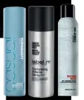  ??  ?? Rough Texturiser, 130 kr, TONI&GUY. Texturizin­g Volume Spray, 219 kr, Label.M. Texture Wave, 360 kr, Shu Uemura.