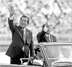  ??  ?? Hun Sen arrives at an event to mark the 40th anniversar­y of the toppling of Pol Pot’s Khmer Rouge regime at the Olympic stadium in Phnom Penh in this file photo. — Reuters photo