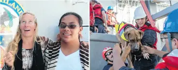  ??  ?? Jennifer Appel, left, and Tasha Fuiava were rescued with their dogs after being lost at sea for several months while trying to sail from Hawaii to Tahiti.