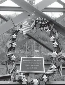  ?? Associated Press ?? A memorial to 29 miners killed in an April 2010 explosion is shown Thursday at the entrance to the Upper Big Branch mine in Montcoal, W.Va. Don Blankenshi­p, former CEO of Massey Energy, was convicted of conspiring to willfully violate mine safety and...