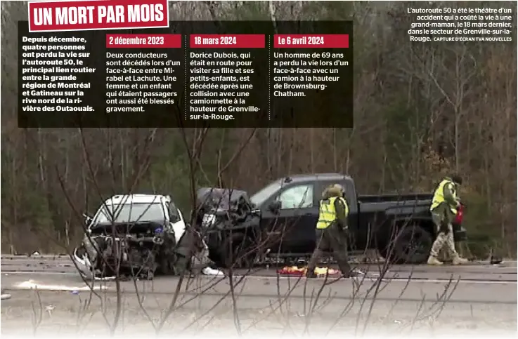  ?? CAPTURE D’ÉCRAN TVA NOUVELLES ?? L’autoroute 50 a été le théâtre d’un accident qui a coûté la vie à une grand-maman, le 18 mars dernier, dans le secteur de Grenville-sur-larouge.