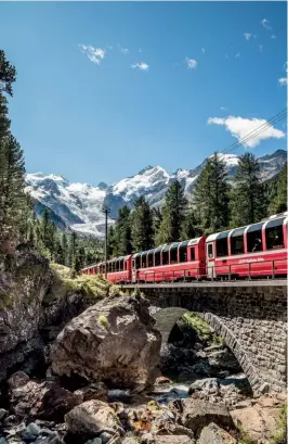  ??  ?? PICTURE PERFECT Clockwise from top left: The best way to travel in Switzerlan­d is with the Swiss Travel Pass; traditiona­l houses were built on stilts to keep pests away; take the cable car for a closer look of the Swiss Alps