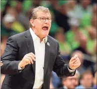  ?? Mike Ehrmann / Getty Images ?? UConn coach Geno Auriemma during a 2019 Final Four game against Notre Dame.