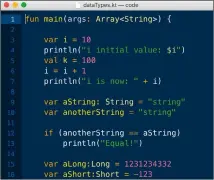  ??  ?? Here’s the code of dataTypes.kt, where the use of mutable and immutable variables is illustrate­d using easy-to-understand Kotlin statements.