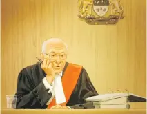  ?? CANADIAN PRESS
GREG BANNING/THE ?? In this court artist’s sketch, Justice Charles Vaillancou­rt addresses the Mike Duffy fraud and bribery trial in Ottawa on Wednesday.