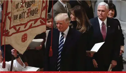  ??  ?? US President Donald Trump, first lady Melania Trump and Vice President Mike Pence, second from right, and his wife Karen, right, attend a National Prayer Service at the National Cathedral, in Washington yesterday Photos: