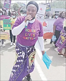  ?? ?? SRWA Secretary General Cebile Dlamini leading GBV activists in a march in this undated courtesy pic.