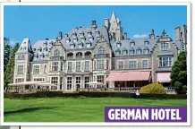  ?? ?? GERMAN HOTEL
UNCANNY RESEMBLANC­E: Kristen Stewart as Diana, left, on set at the Schlosshot­el Kronberg, above. Top: The genuine Sandringha­m House