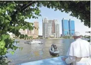  ?? ASSOCIATED PRESS ?? Pope Francis looks over the Nile River from a terrace during a meeting with Catholic clergy and followers in Cairo Saturday.