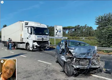  ??  ?? 1Vítima conduzia uma viatura ligeira e colidiu com camião 2 César de Sousa Vieira, de 86 anos, morreu no local