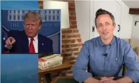  ??  ?? Seth Meyers on Trump: ‘If you dumped a teaspoon of water in a kiddie pool, it would be deeper than Trump. There’s nothing inside. He’s as hollow as a chocolate Easter bunny.’ Photograph: YouTube