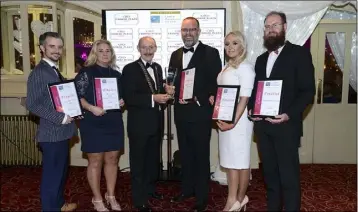  ??  ?? Tourism award includes: Paul Hayes An Tain Theatre, Jill Steeples Dundalk Tennis & Badminton Club, Michael Gaynor Dundalk Chamber, winner Cliff Wayneberg Walking Holiday Ireland, Emma Meehan Dundalk Stadium and Ross Kenny of Boyne Boats.