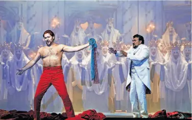  ?? Photos by Cory Weaver / San Francisco Opera ?? Above: Ildar Abdrazakov (left) is Mefistofel­e and Ramón Vargas is Faust in a weaker production than past S.F. Opera runs. Left: Patricia Racette stands out as Margherita — first girlish, then haunted.