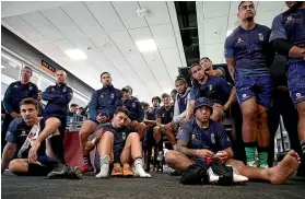  ??  ?? Warriors players look on as club stalwart Simon Mannering holds a press conference where he announced that this season would be his last with the Auckland-based NRL club. GETTY IMAGES