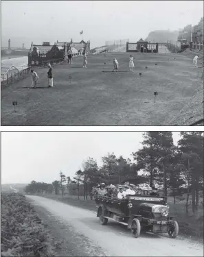  ?? PICTURES: HULTON ARCHIVE/GETTY IMAGES. ?? LEISURE PURSUITS: Top, visitors playing on the miniature golf course at Whitby, captured around 1925 by photograph­er Alfred Hind Robinson; above, an early open-topped charabanc taking a full complement of passengers in 1913 on a trip over the North York Moors, near Whitby.