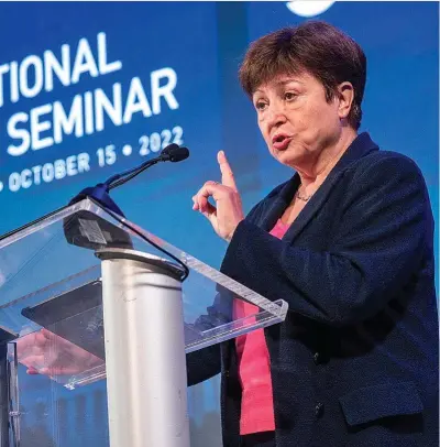  ?? ?? La directora gerente del FMI, Kristalina Georgieva, en la reciente asamblea celebrada en Washington.