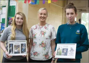  ??  ?? Junk Kouture winners Nikki Kelly and Isabella Moore with teacher Jamie Ellen Doyle.