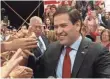  ?? JACK HARDMAN, THE NEWS-PRESS ?? Marco Rubio greets supporters Tuesday at a Florida Kick- Off Rally.
