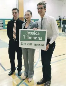  ?? CURTIS FRIC ?? Niagara West candidates Curtis Fric, left, Jessica Tillmanns and Sam Oosterhoff — who ran in June — had respectful debates.